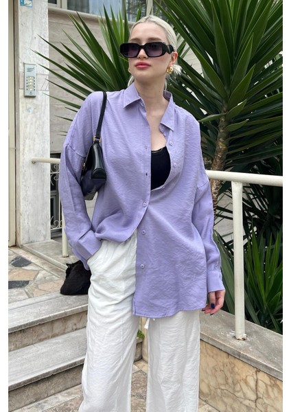 Lila Uzun Kollu Oversize Gömlek MG2003