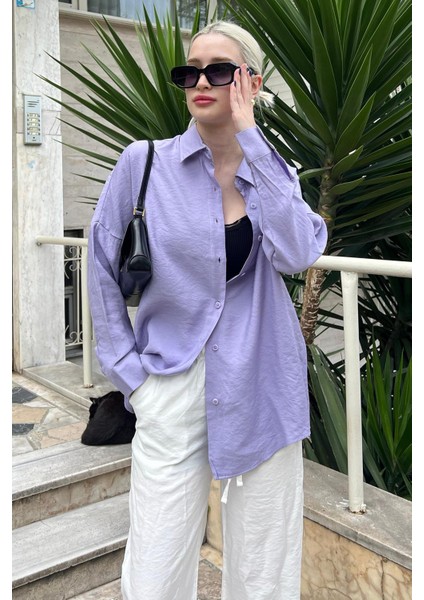Lila Uzun Kollu Oversize Gömlek MG2003