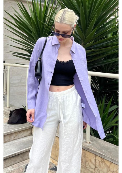 Lila Uzun Kollu Oversize Gömlek MG2003