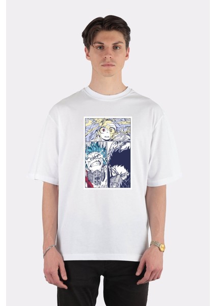 Beyaz Oversize T-Shirt Mha Manga
