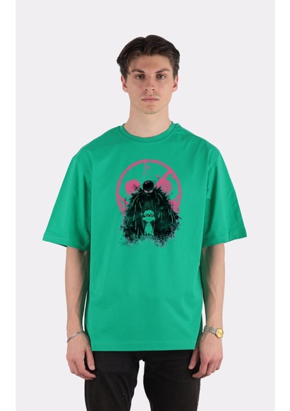 Yeşil Pamuk Bisiklet Yaka Oversize T-Shirt Zoro Samurai Wano Kuni Arc
