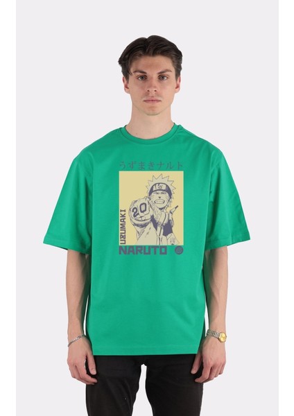 Yeşil Pamuk Bisiklet Yaka Oversize T-Shirt Zoro Samurai Wano Kuni Arc