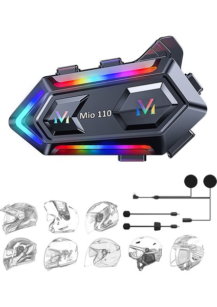 Mio 110 RGB 1000mAh IPX6 Kask Intercom Motosiklet Bluetooth Kulaklık