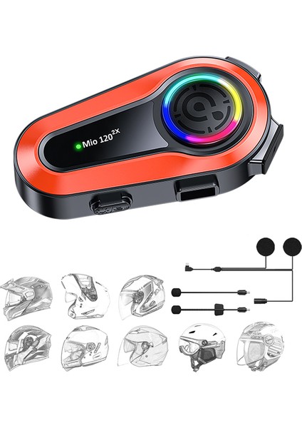 Mio 120 2x RGB 1000mAh IPX6 1500m 2 Kişilik Kask Intercom Motosiklet Bluetooth Kulaklık