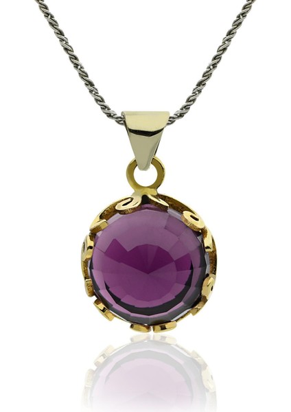 Ametist Taşlı Vav Harfi Motifli Otantik Gümüş Kadın Kolye