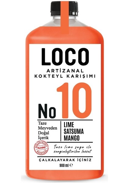 NO 10 Lime Satsuma Mango Artizanal Alkolsüz Karışım Taze Sıkma Meyve Kokteyl Mix 900 ml