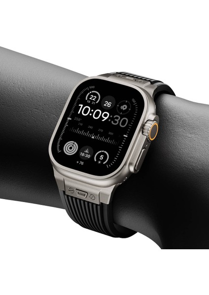 Apple Watch 4 5 42MM Kordon Çıtçıtlı Derin Çizgili Spor Tasarım KRD113 Siyah modelleri