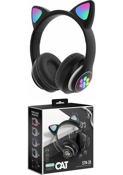 Kedi Kulağı Detaylı Kablosuz Rengarenk Işıklı Buetooth Rgb Çocuk Oyuncu Kulaklık Üstün Performans