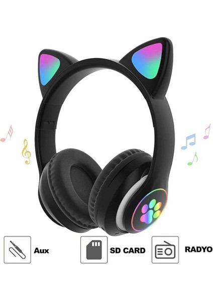 Kedi Kulağı Detaylı Kablosuz Rengarenk Işıklı Buetooth Rgb Çocuk Oyuncu Kulaklık Üstün Performans fiyatları