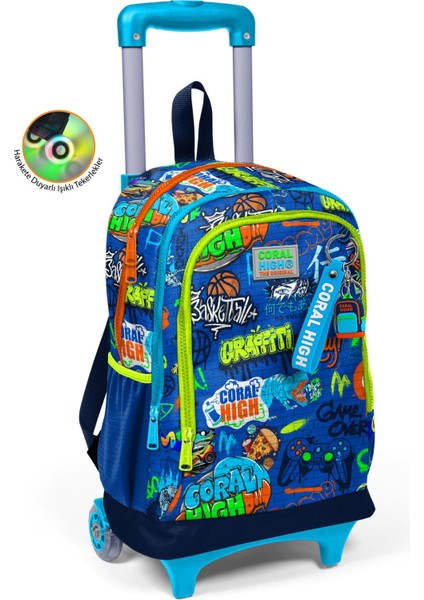 Kids Saks Grafiti Desenli Üç Bölmeli Çekçekli Okul Sırt Çantası 23967