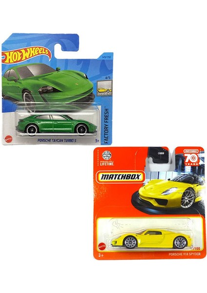 Porsche 2 Araç Set Hot Wheels Taycan Turbo S & Matchbox 918 Spyder (1:64)