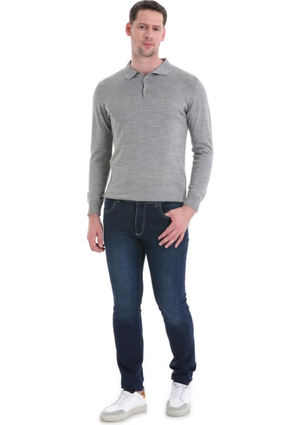Gri Regular Fit Düz Polo Yaka Triko Kazak fiyatları