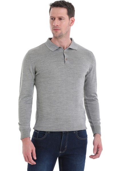 Gri Regular Fit Düz Polo Yaka Triko Kazak modelleri
