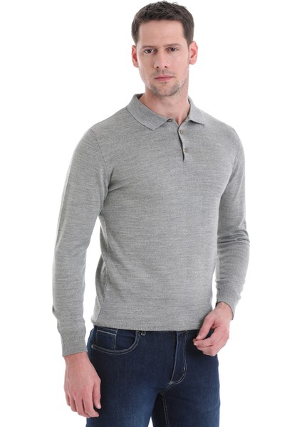Gri Regular Fit Düz Polo Yaka Triko Kazak fırsatları