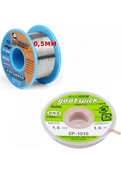 Çok Amaçlı Mchanic Soldering Lehim Teli 0,5mm ve Lehim Emme Teli CP1515 Ikili Set