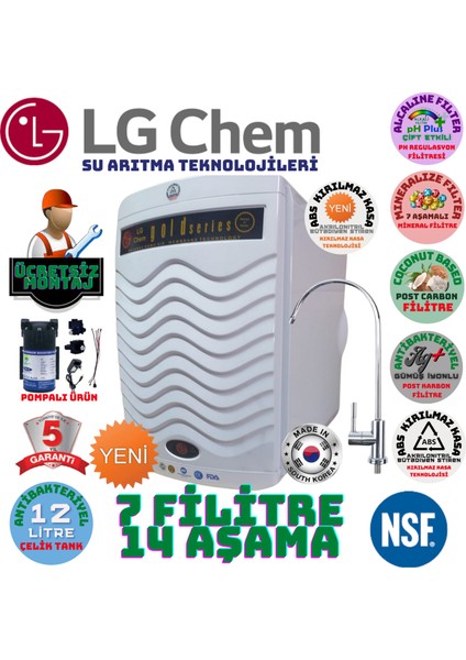 Lg Chem Gold Plus Pompalı Beyaz Montaj Dahil 12 Litre 7 Filitre 14 Aşama Su Arıtma Cihazı