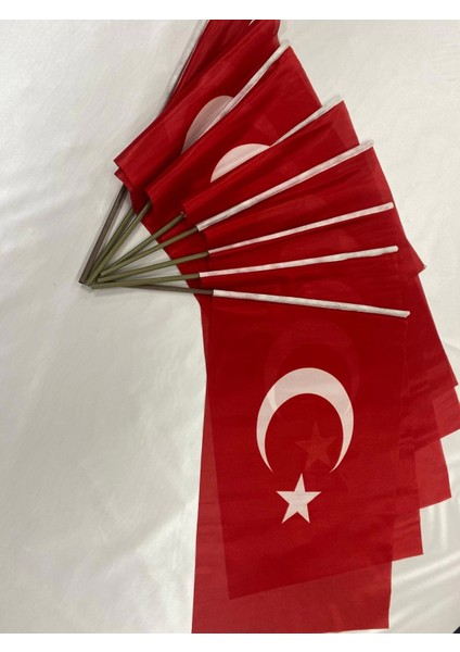 10 Adet 50X70 cm Raşel Kumaş Sopalı Türk Bayrağı