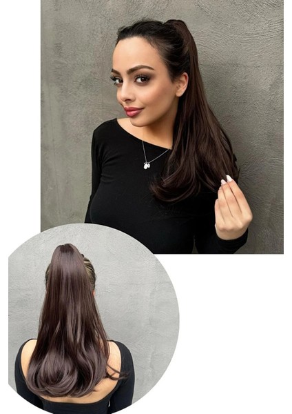 Kahverengi Renk Mandal Tokalı Dalgalı At Kuyruğu Saç