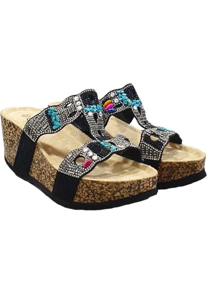 Taşlı Yüksek Dolgu Topuk Anatomik Günlük Kadın Terlik