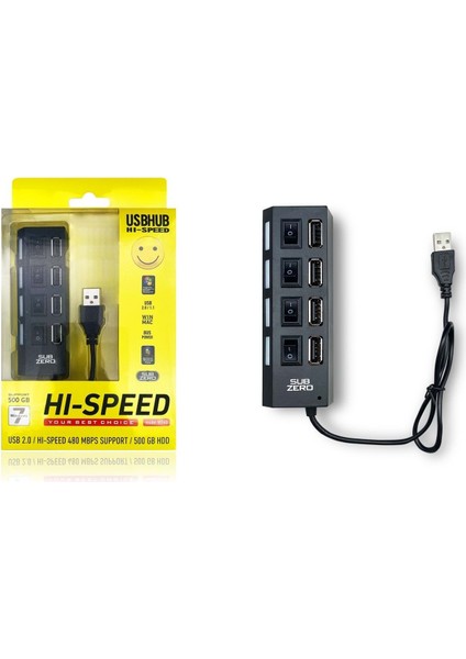 WD60 4 Port USB Çoklayıcı 2,0 USB Hub Anahtarlı Işıklı