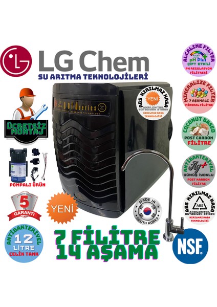 Lg Chem Gold Plus Pompalı Montaj Dahil Siyah Renk 12 Litre 14 Aşama 7 Filitre Su Arıtma Cihazı