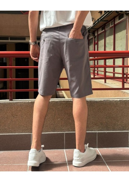 Erkek, Bel Bağcıklı, Regular Fit, Old Money Culture, Pamuklu, Keten Dokuma Şort 24INP284