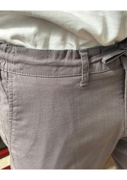Erkek, Bel Bağcıklı, Regular Fit, Old Money Culture, Pamuklu, Keten Dokuma Şort 24INP284