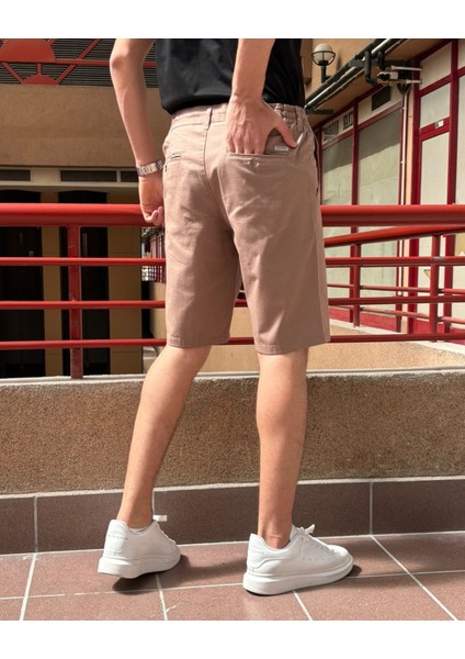 Erkek, Bel Bağcıklı, Regular Fit, Old Money Culture, Pamuklu, Keten Dokuma Şort 24INP284