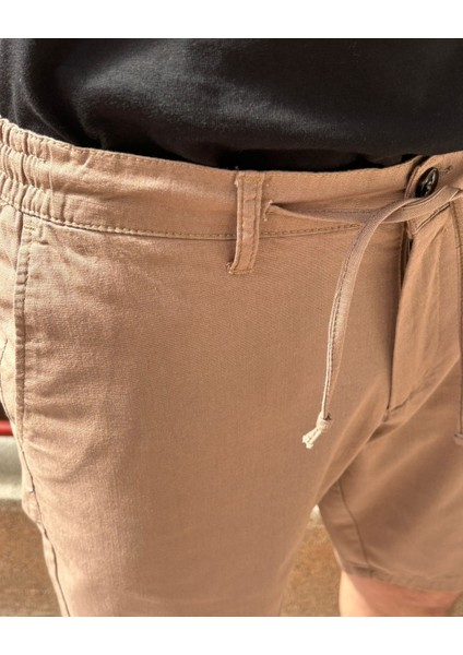 Erkek, Bel Bağcıklı, Regular Fit, Old Money Culture, Pamuklu, Keten Dokuma Şort 24INP284 fırsatları