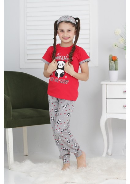 Kapi Kids Kız Çocuk Uyku Bantlı-Pandalı Pijama Takımı 3-11 Yaş 6063-64