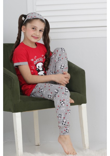 Kapi Kids Kız Çocuk Uyku Bantlı-Pandalı Pijama Takımı 3-11 Yaş 6063-64