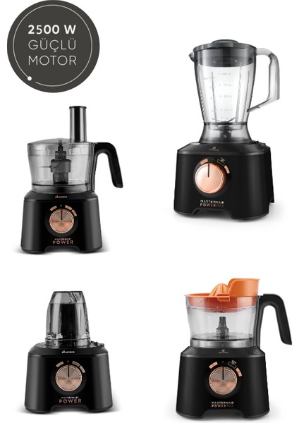 Premium Blender Hamur Yoğurma ve Smothe 11 In 1 Mutfak Robotu Black Copper 2500W