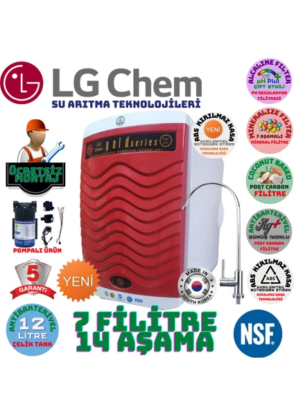 Lg Chem Gold Plus Pompalı Montaj Dahil Beyaz-Kırmızı Renk 12 Litre 14 Aşama 7 Filitre Su Arıtma Cihazı