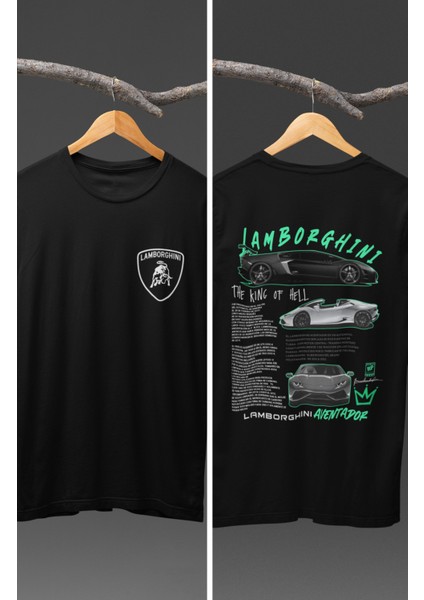 Lamborghini Aventador Sırt Baskılı T-Shirt, Racing Araba Yarış Temalı Baskılı Tişört