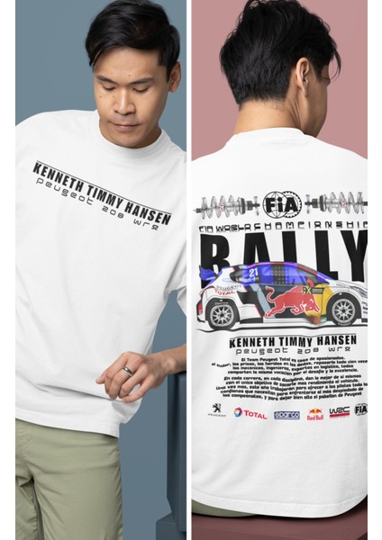 Oversize Team Peugeot-Hansen Timmy Hansen Sırt Baskılı Rally T-Shirt