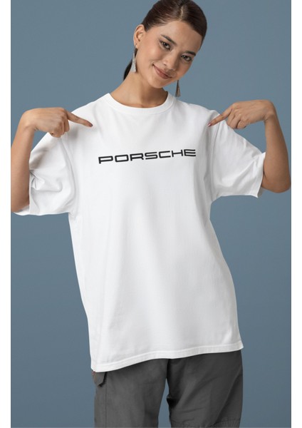 King Of The Ring Porsche 911 Sırt Baskılı Çift T-Shirt, Oversize Yarış Araba Temalı Tişört