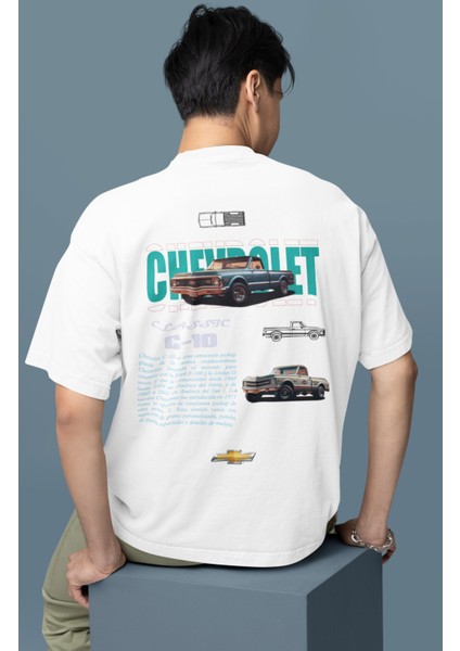 Oversize Chevrolet 1980 C10 Sırt Baskılı Tişört, Erkek-Kadın Araba Temalı Couple T-Shirt modelleri