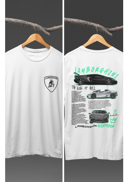 Unisex Lamborghini Aventador Sırt Baskılı T-Shirt, Racing Araba Yarış Temalı Baskılı Tişört