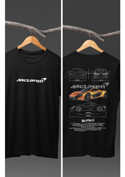 Unisex Mclaren P1 Sırt Baskılı T-Shirt, Racing Araba Yarış Temalı Baskılı Tişört