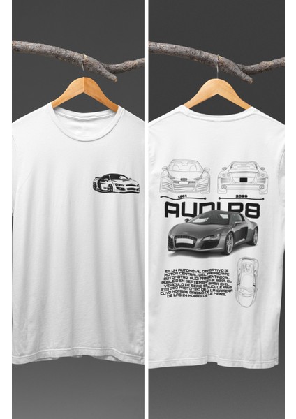 Unisex Audi R8 Sırt Baskılı T-Shirt, Racing Araba Yarış Temalı Baskılı Tişört
