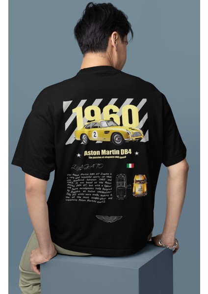 Oversize Sarı Aston Martin Sırt Baskılı Tişört, Erkek-Kadın Araba Temalı Couple T-Shirt modelleri