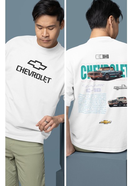 Oversize Chevrolet 1980 C10 Sırt Baskılı Tişört, Erkek-Kadın Araba Temalı Couple T-Shirt