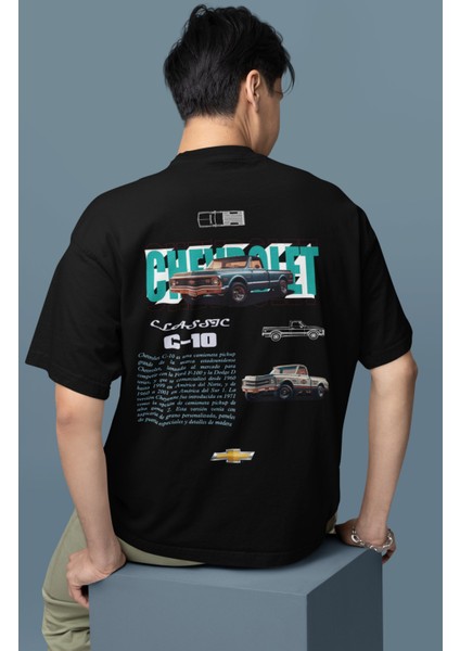 Oversize Chevrolet 1980 C10 Sırt Baskılı Tişört, Erkek-Kadın Araba Temalı Couple T-Shirt modelleri
