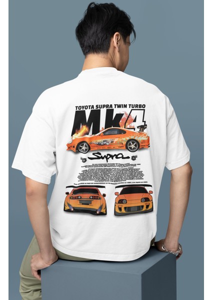 Oversize Toyota Supra Mk4 Sırt Baskılı Tişört, Erkek-Kadın Araba Temalı Couple T-Shirt modelleri