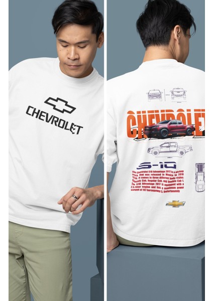 Oversize Chevrolet S10 Sırt Baskılı Tişört, Erkek-Kadın Araba Temalı Couple T-Shirt