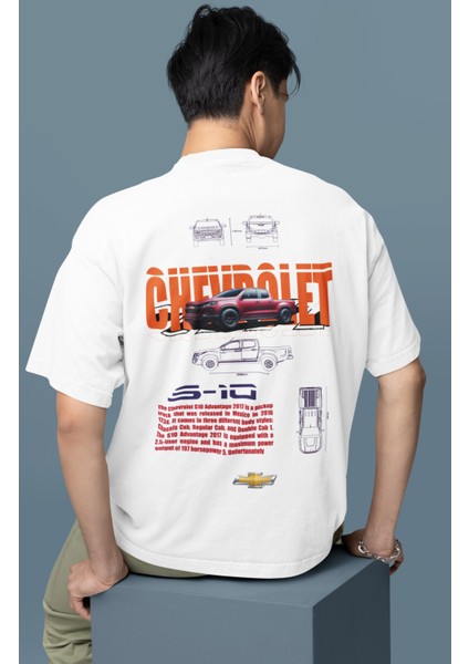 Oversize Chevrolet S10 Sırt Baskılı Tişört, Erkek-Kadın Araba Temalı Couple T-Shirt modelleri