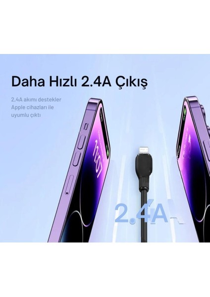 Ultra Hızlı 1.2mt 2.4A Iphone Şarj Kablosu Iphone 11 12 13 14 Pro Max Şarj Kablo, Akım ve Isı Korumalı