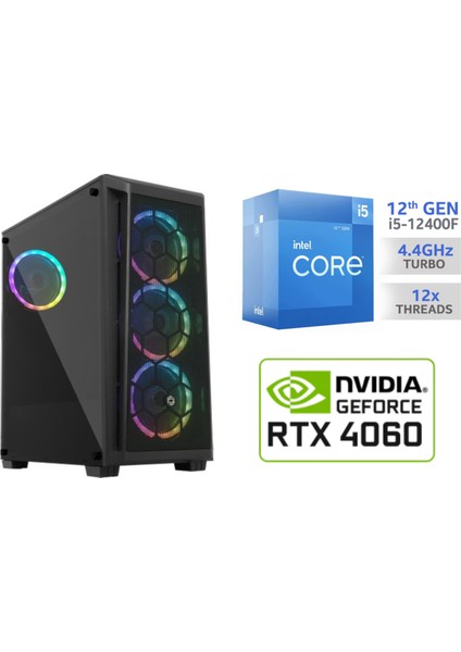 Gaming Pc-8 GB RTX-4060 / 12.nesil İ5-12400F / 16 GB Ddr4 Ram / 500 GB M.2 SSD / WİN11 Pro