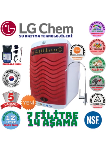 Lg Chem Gold Plus Pompalı  Beyaz - Kırmızı Renk 12 Litre 14 Aşama 7 Filitre Su Arıtma Cihazı