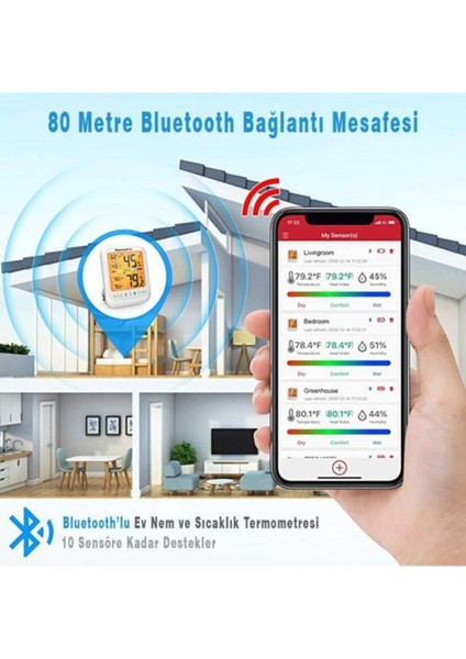 TP359 Bluetooth Limit Aşım Uyarılı Iç Mekan Dijital Isı ve Nem Ölçer Termometre